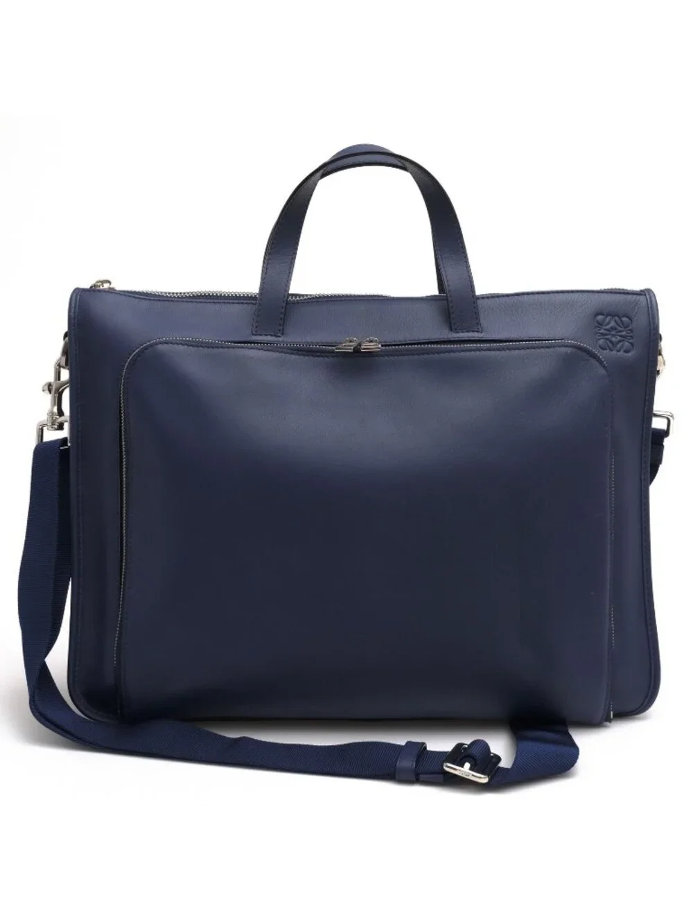 Loewe Briefcase Business Leather Navy 358.29 New Toledo Wide New Anagram